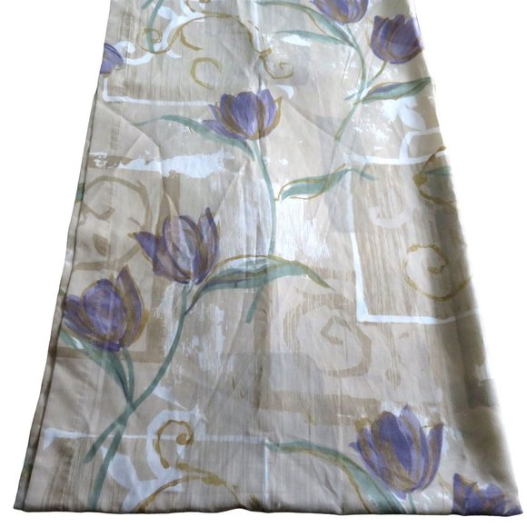 Vintage Springs Sheer Window Curtain Panel 1 Beige Purple Tulips Mod Retro USA - Picture 2 of 5